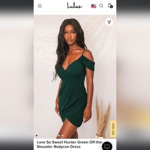 Lulus- Love So Sweet Hunter Green Off-the-Shoulder Bodycon Dress